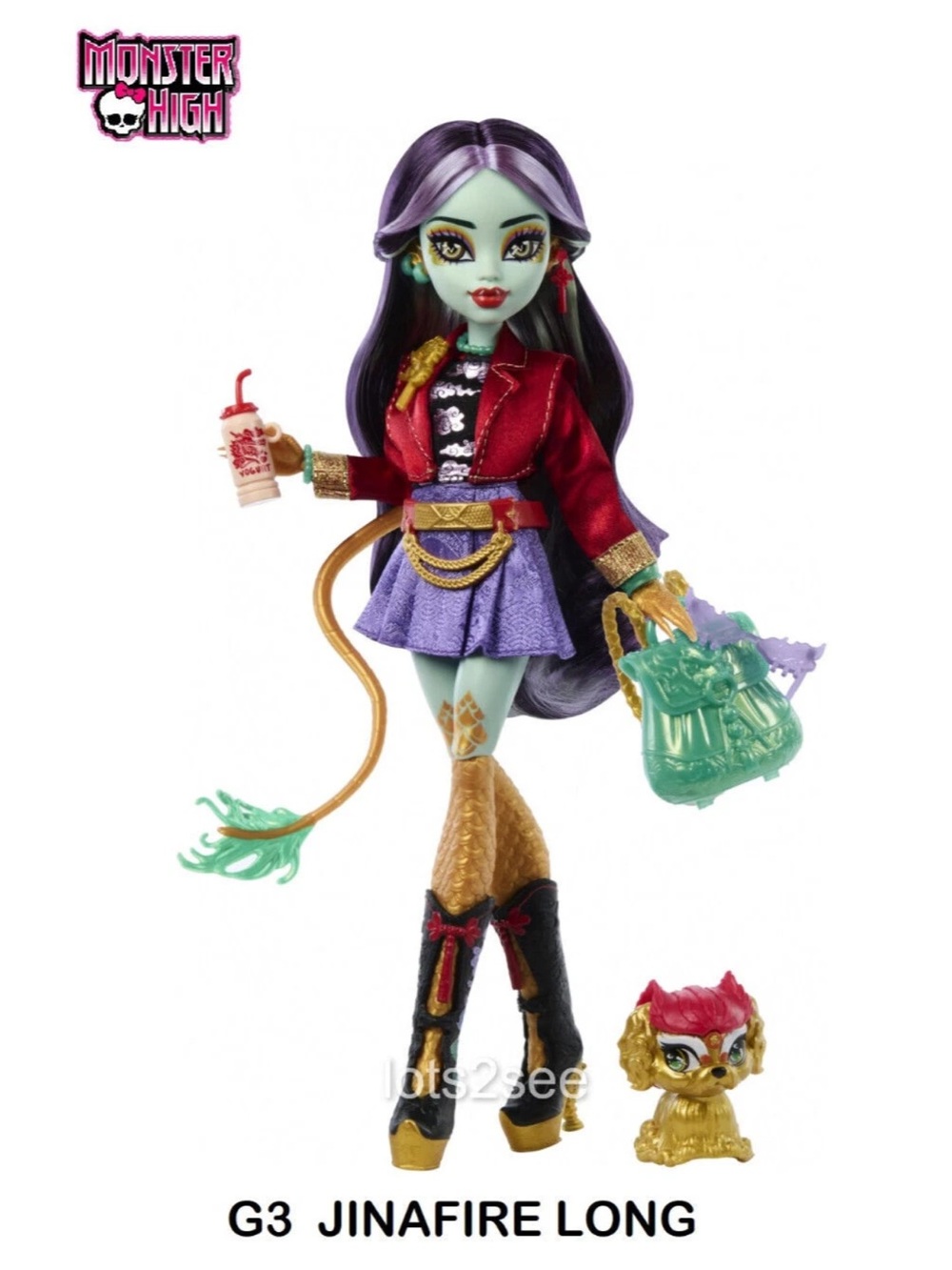 Monster High Jinafire Long Doll - Purple Hair, Red Jacket, Gold Accents